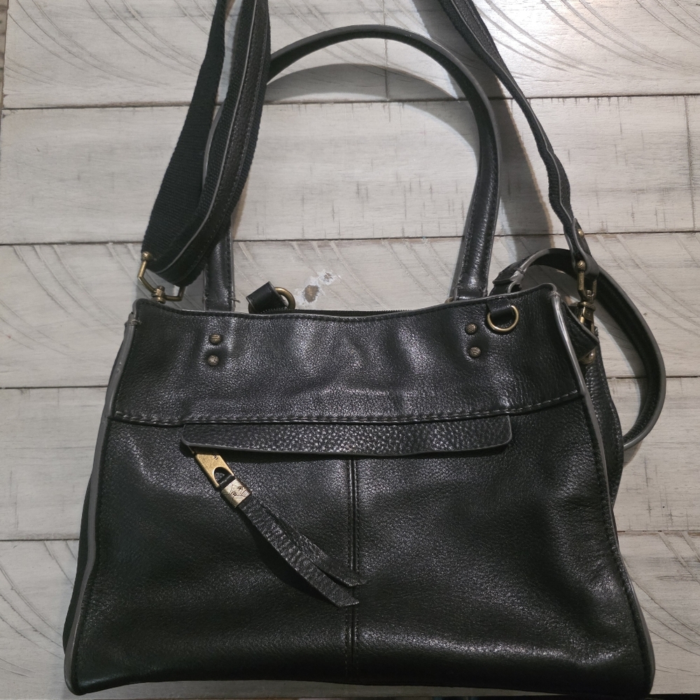 Classic Black Leather Tote Bag with Gold Accent